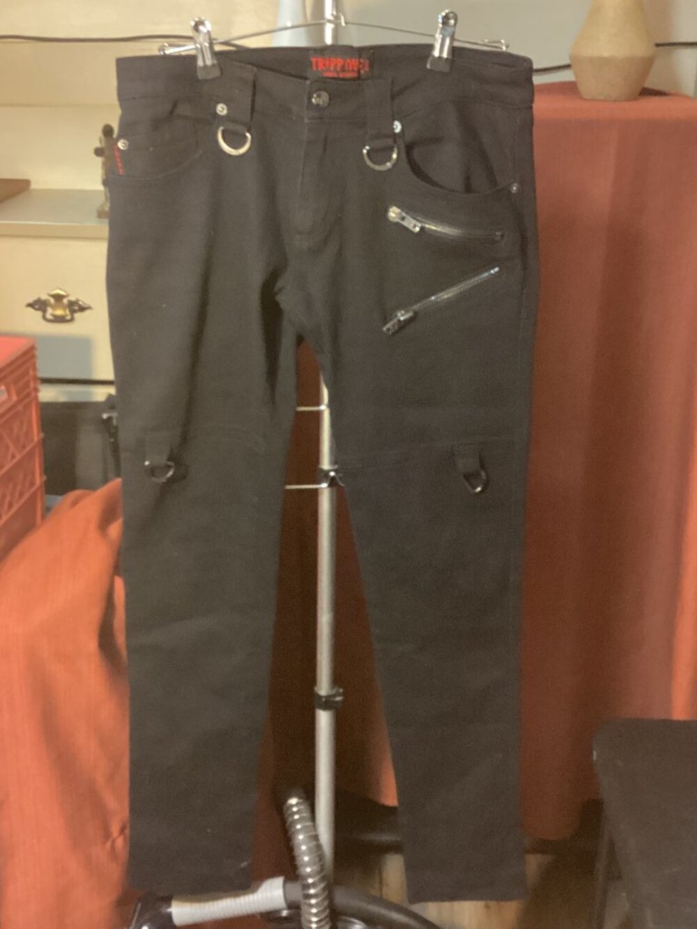 Vintage Tripp NYC Black Bondage Skinny Pants Jeans Zippers D-Rings